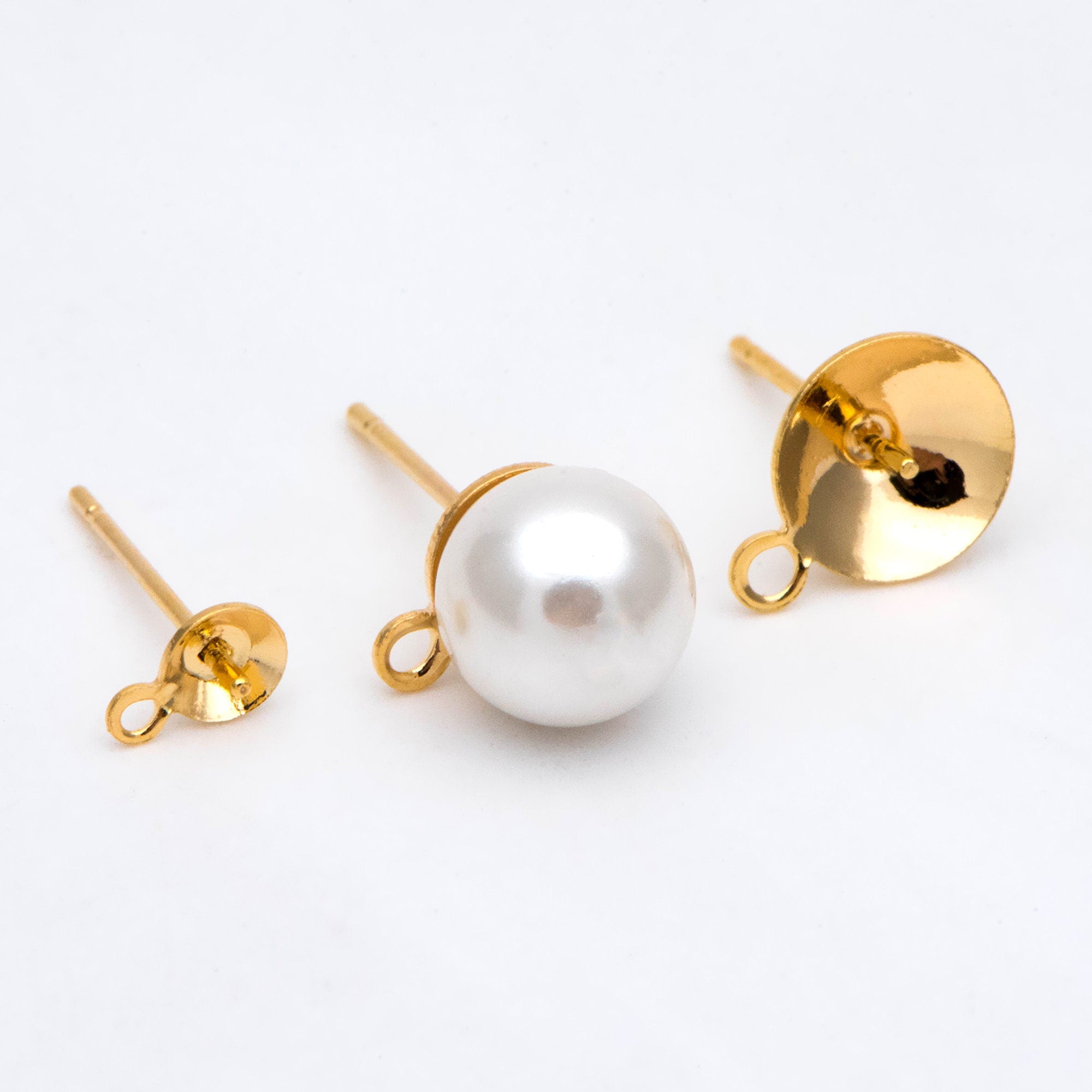 20pcs Gold/ Sliver/ Rose Gold Ear Posts with Cup, Stud Earrings for Pearls, 3/ 4/ 5/ 6/ 8mm Peg Earring Findings Wholesale (GB-2060)